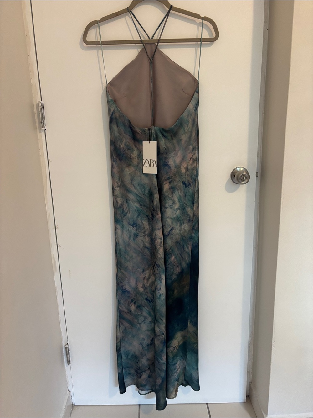 Zara Teal & Blue Slip Dress with Strappy Halter Back - Picture 2 of 4